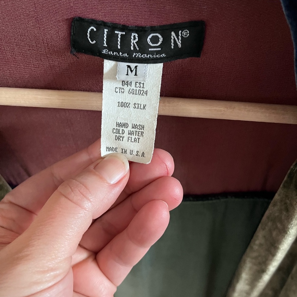 Vintage Citron Silk Patchwork Maxi Coat Velvet Pa… - image 2